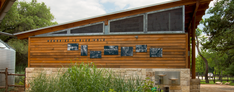 A wood building in an outdoor setting