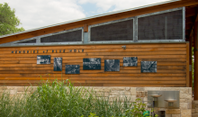 A wood building in an outdoor setting