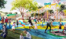 Artist's rendering of children and parents in a public park.